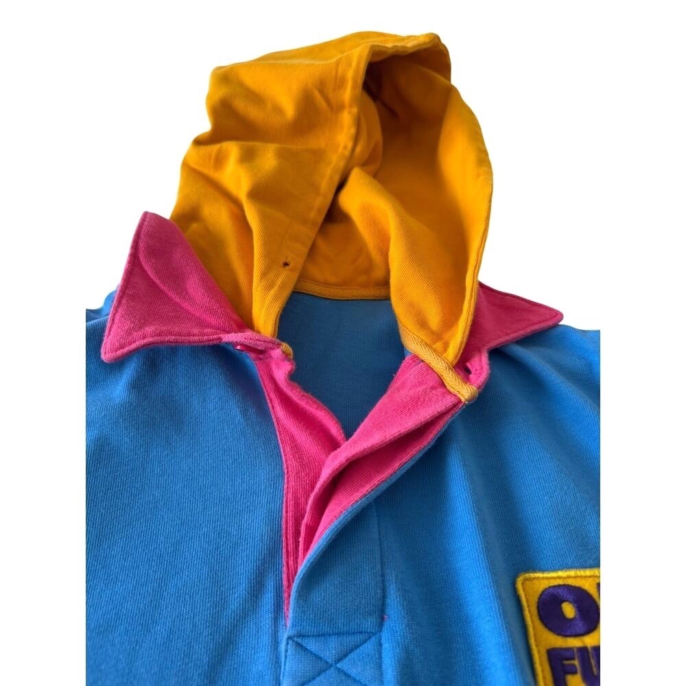Odd Future Cotton Hooded Rugby Shirt Mens L Blue Colorblock Embroidered Patch - Picture 4 of 8